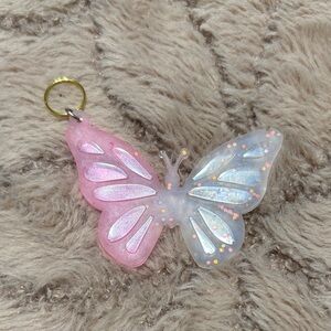 Pink and White Butterfly Keychain/pendant (handmade)